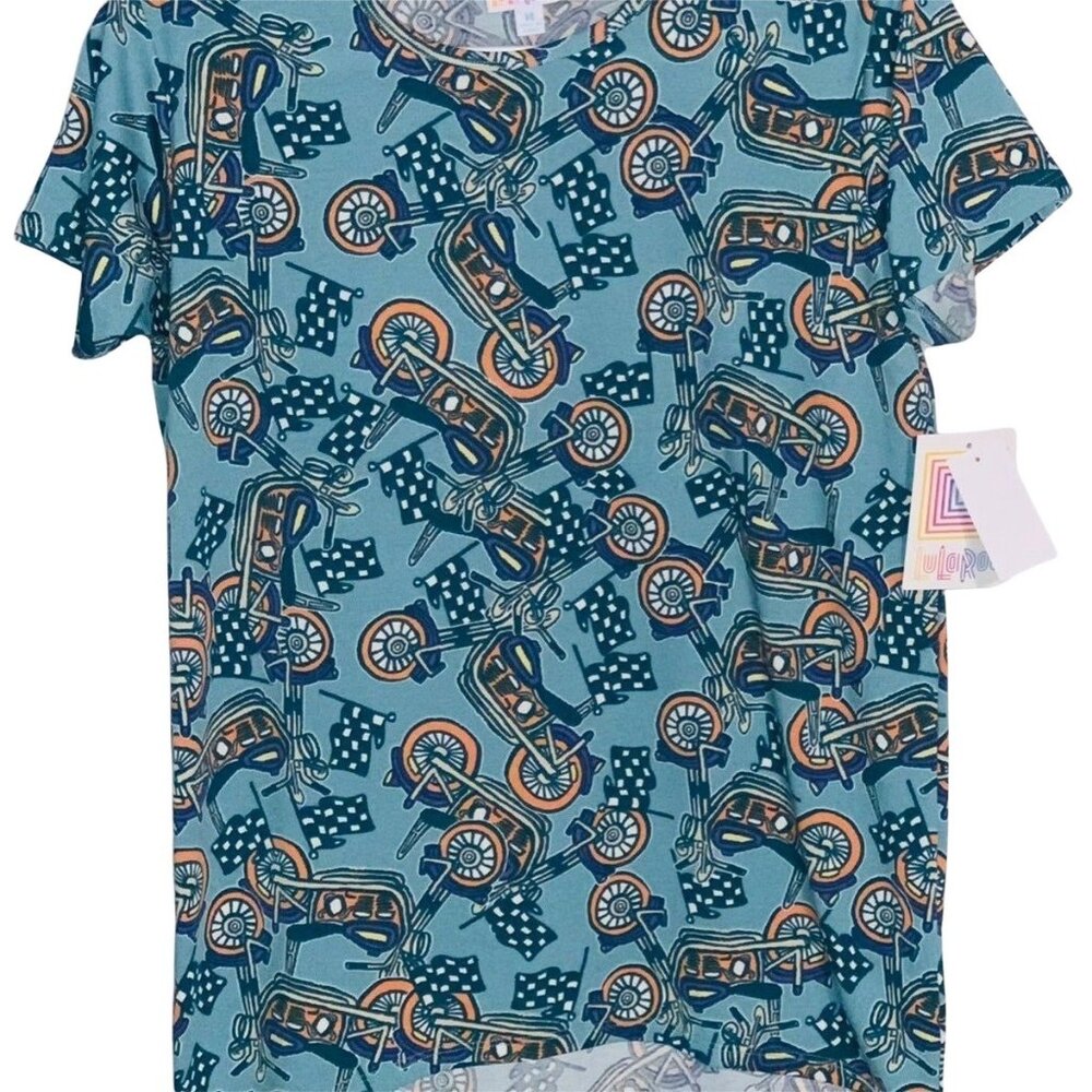 Lularoe Womens Short Sleeve Tunic Top Size 14 Blue Bicycle Print